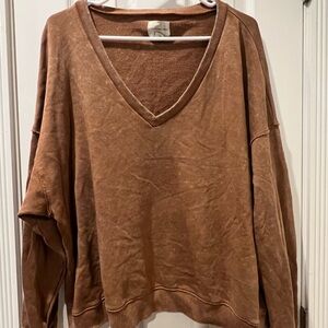 Distressed American Eagle Outfitters Brown V-Neck Top